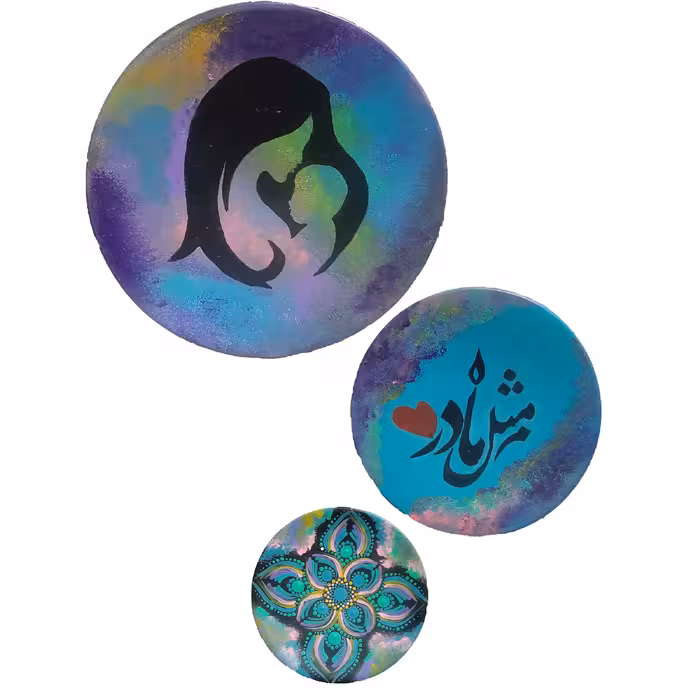 بشقاب دیوارکوب سفالی طرح نقطه کوبی دات ماندالا مدل روز مادر کد S303 مجموعه 3 عددی