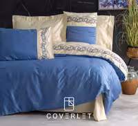 روتختی آبی بژ طرح گل نوار برجسته دونفره کاوری مدل Amaya