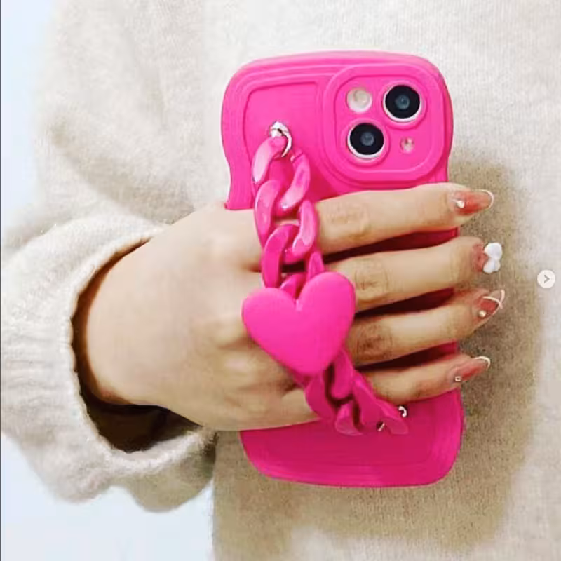 قاب آیفون سیلیکونی زنجیردار طرح قلب صورتی  AP107