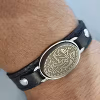 دستبند یااباعبدالله الحسین با سنگ یشم،دستبند چرم یااباعبدالله الحسین،دستبند سنگ یشم 