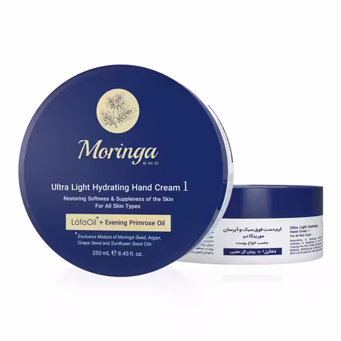 کرم دست فوق سبک و آبرسان مورینگا مناسب انواع پوست حجم 250 میل