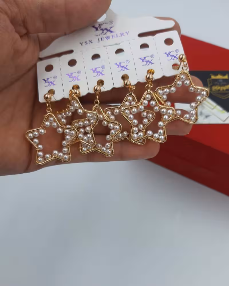 گوشواره طرح ستاره مرواریدی رنگ ثابت