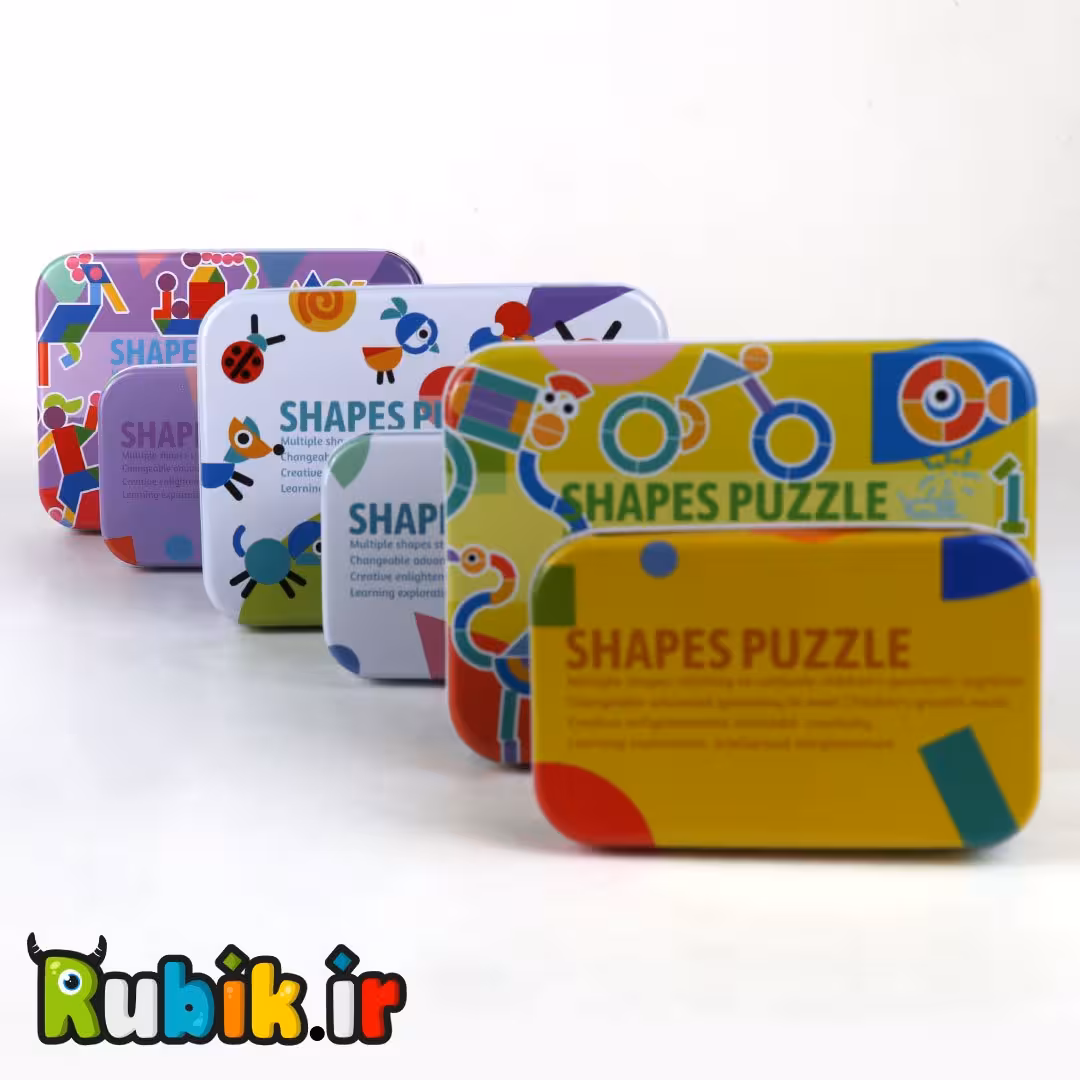 بازی آموزش تطابق اشکال چوبی با کارت جعبه فلزی