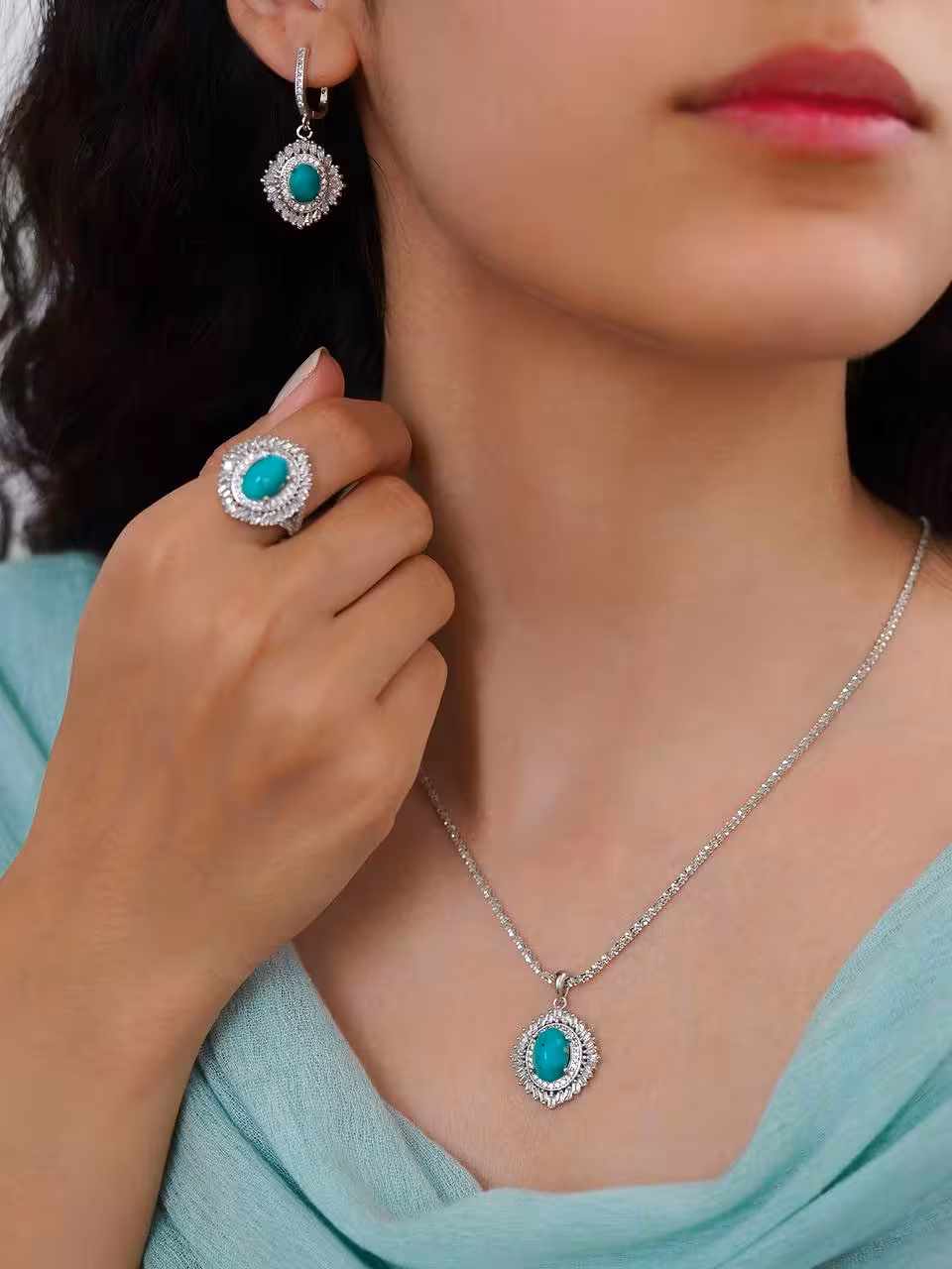 نیمست فیروزه اصل نیشابوری نقره جواهری کد 00360