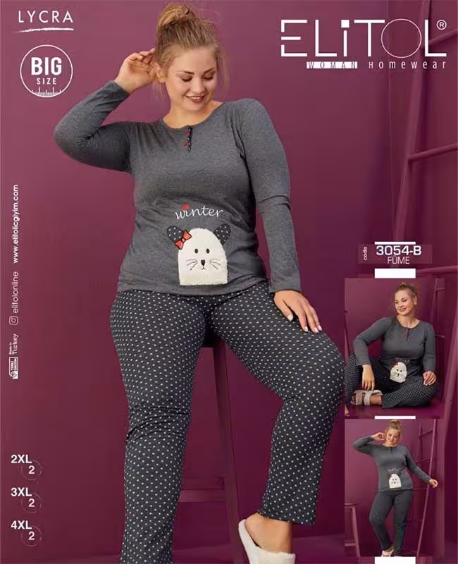 بلوز شلوار سایز بزرگ زنانه طرح موش کد B-3054-1