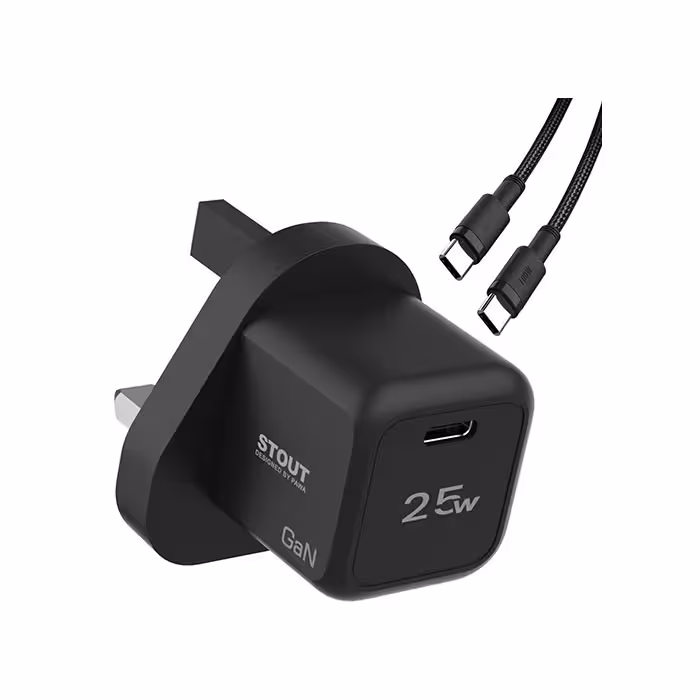 شارژر دیواری 25 وات 3 پین پاوا مدل Stout Gan PW-GN25UK به همراه کابل تایپ C