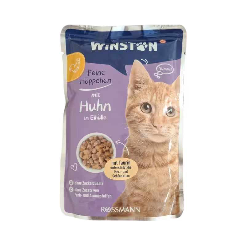 پوچ گربه بالغ با طعم مرغ در پوسته تخم مرغ برند winston وینستون 100 گرمی