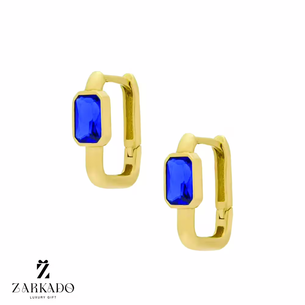 گوشواره کلیپسی طلا طرح مستطیل نگین آبی کد E24915