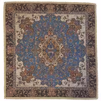 رومیزی مربع ترمه نفیس ابریشم کد TRM220 رنگ آبی آستر آبی لبه یراق دوزی