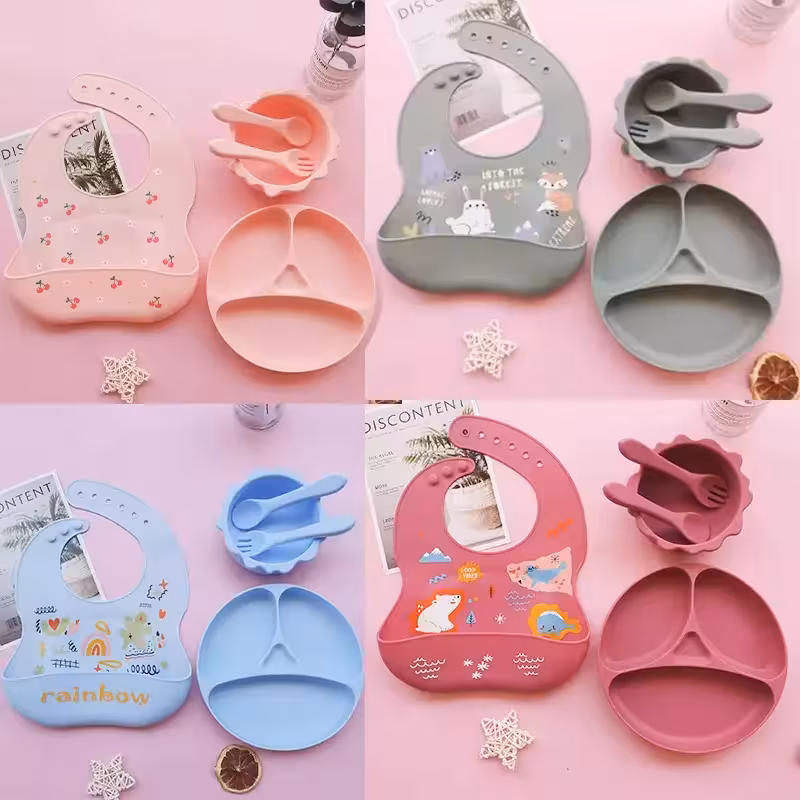 پیشبند و ظرف غذا کودک سیلیکونی کد GYFD001