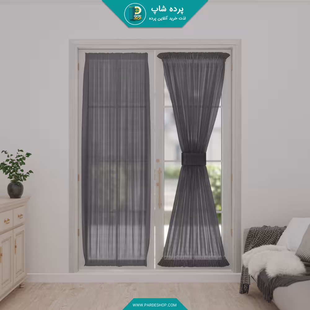 پرده پشت پنجره ای جنس تورکتان شاین رنگ مشکی