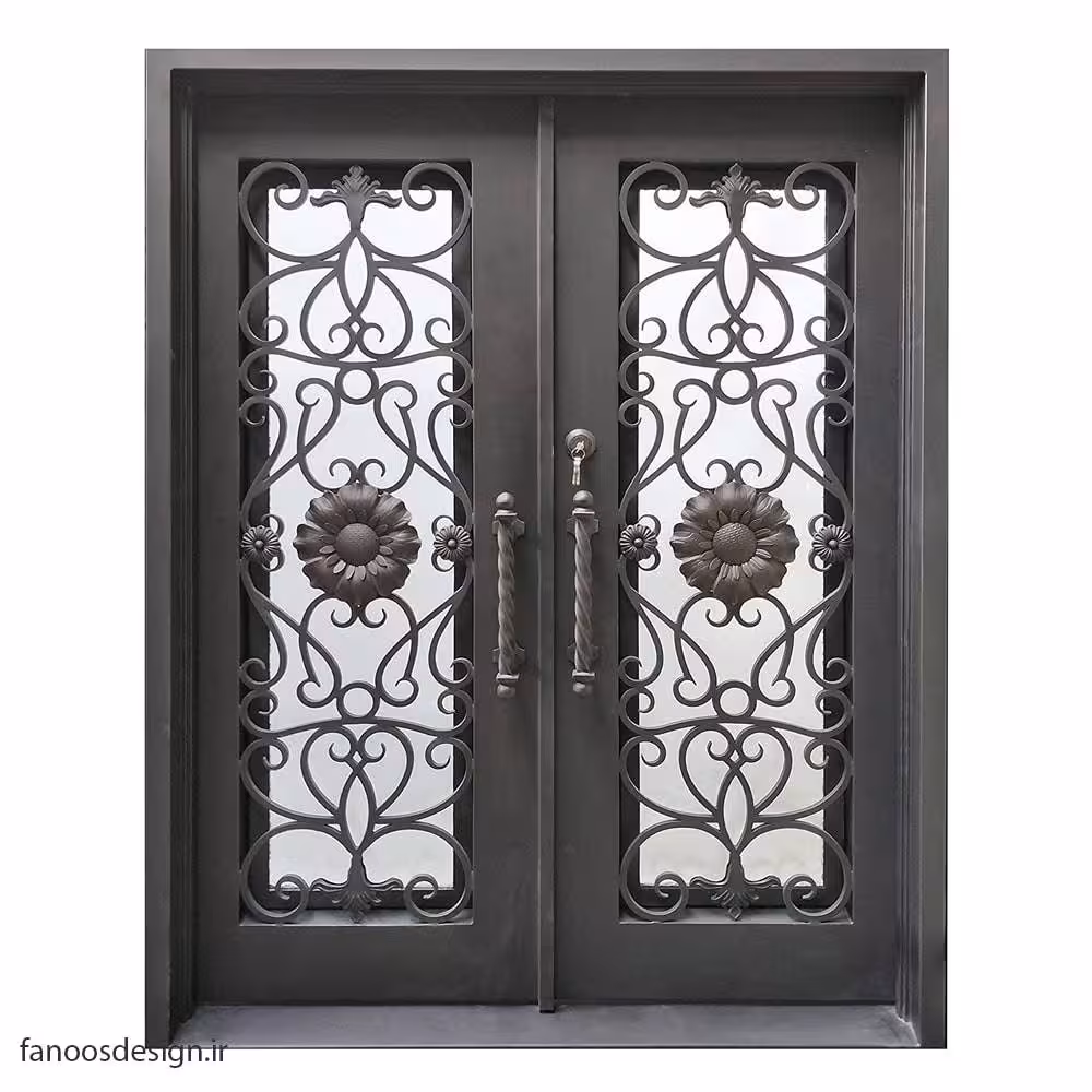در ورودی لابی دو لنگه فرفورژه فلزی کد 1134