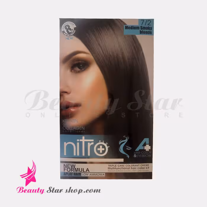 کیت رنگ مو و ابرو بلوند دودی متوسط نیترو پلاس شماره 72