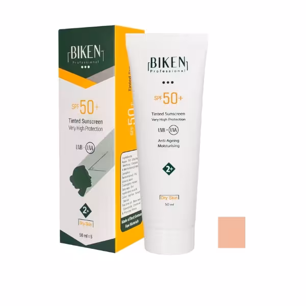 کرم ضدآفتاب  SPF50 رنگی کد  2 (بژ تیره) مناسب پوست خشک بیکن 50 میلی‌لیتر Biken