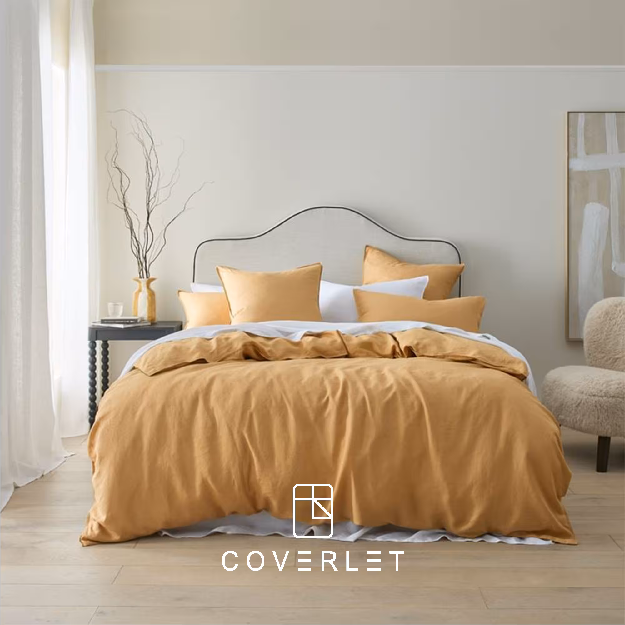 ست کاوری 9 تکه پنبه‌ای رنگ خردلی