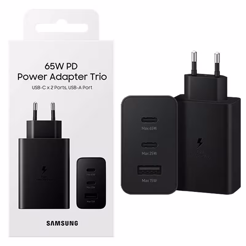 آداپتور شارژر اورجینال،3 پورت خروجی PD 65W Samsung Trio EP-T6530NBEGWW
