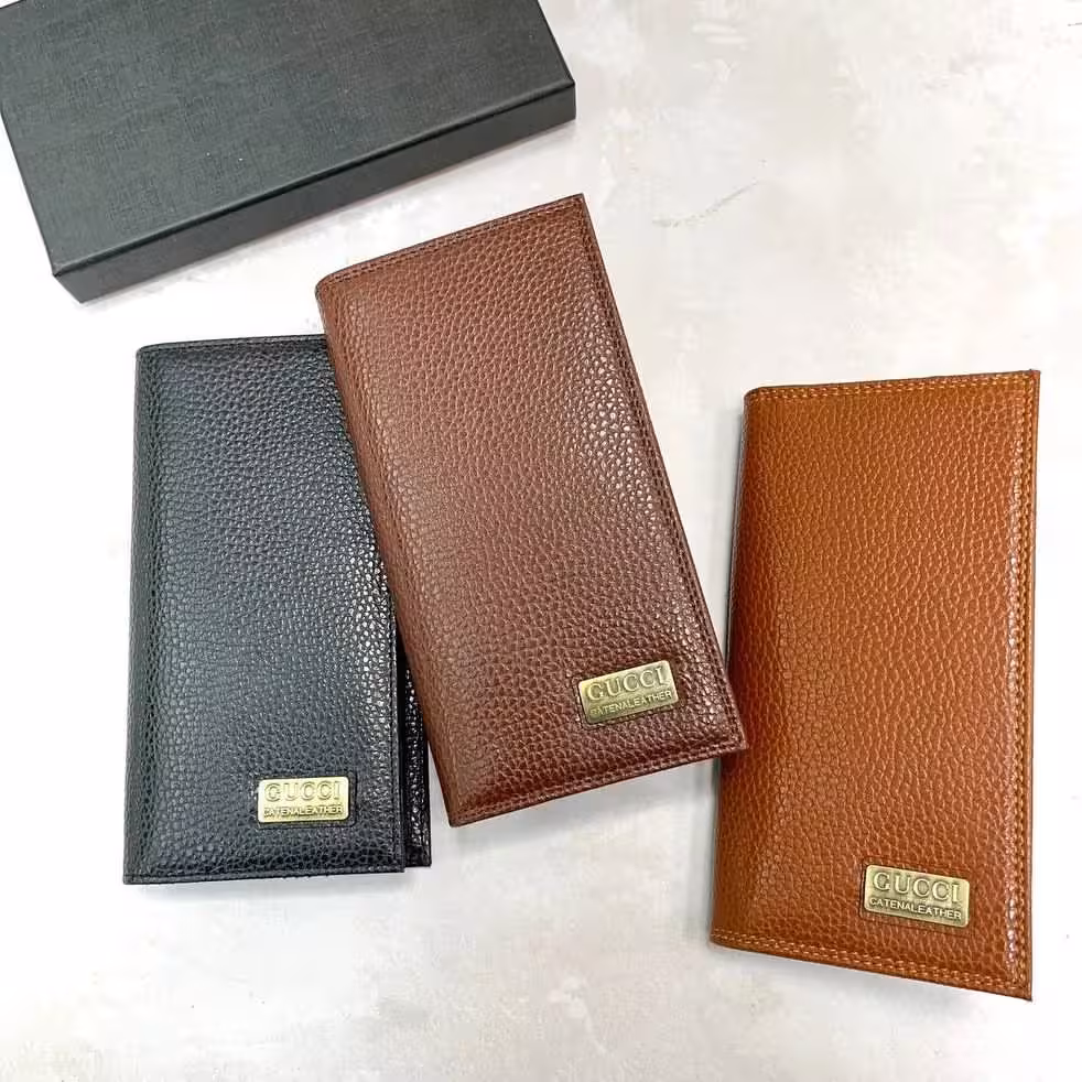 کیف پول کتی چرم صنعتی یراق دار همراه باجعبه ابعاد18×9