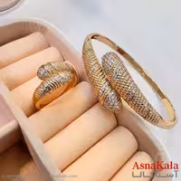 نیم ست زنانه شامل دستبند و انگشتر استیل مدل فول نگین کد NIM14614W