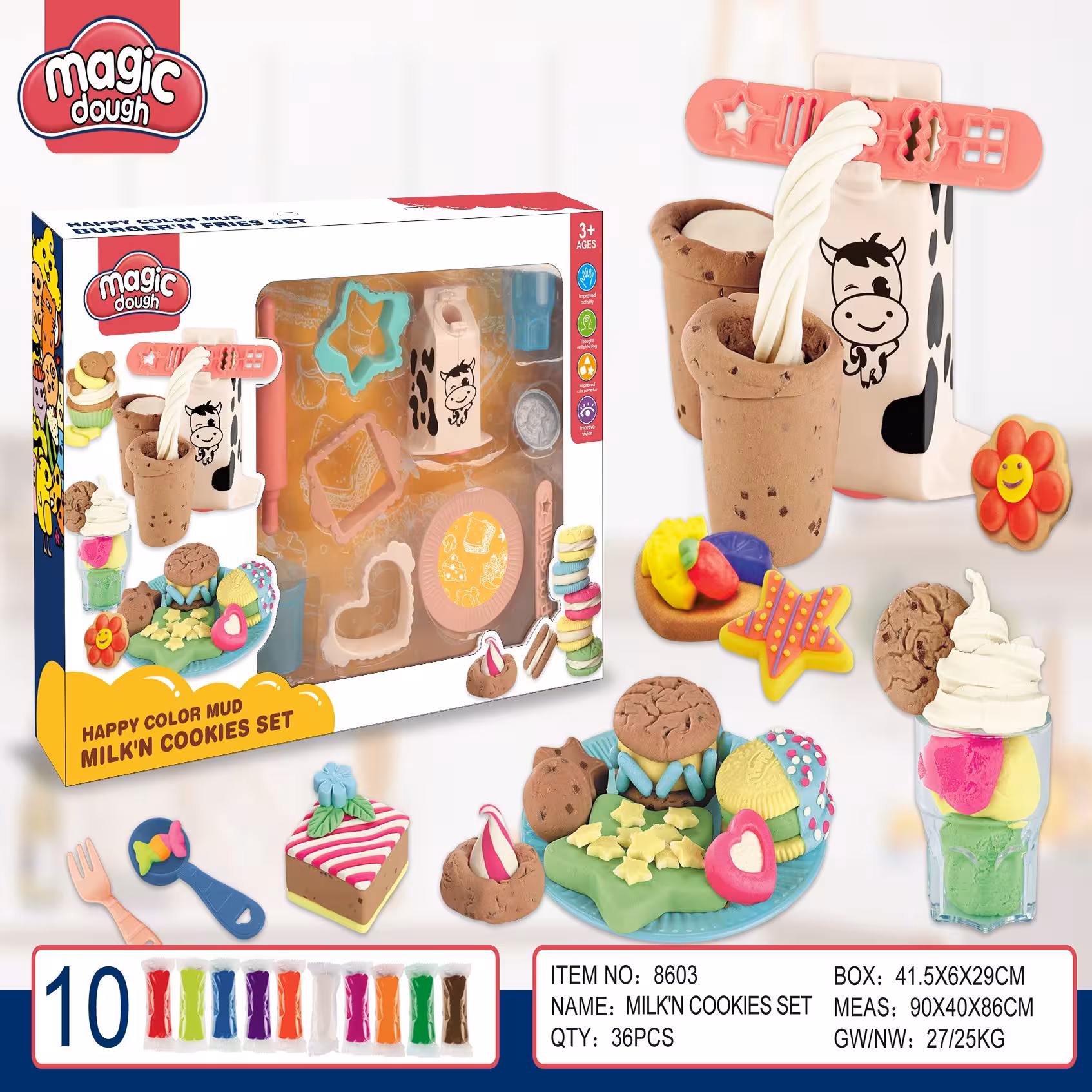 خمیر بازی 10 رنگ خارجی دارای قالب و لوازم کامل شیرینی سازی اورجینال