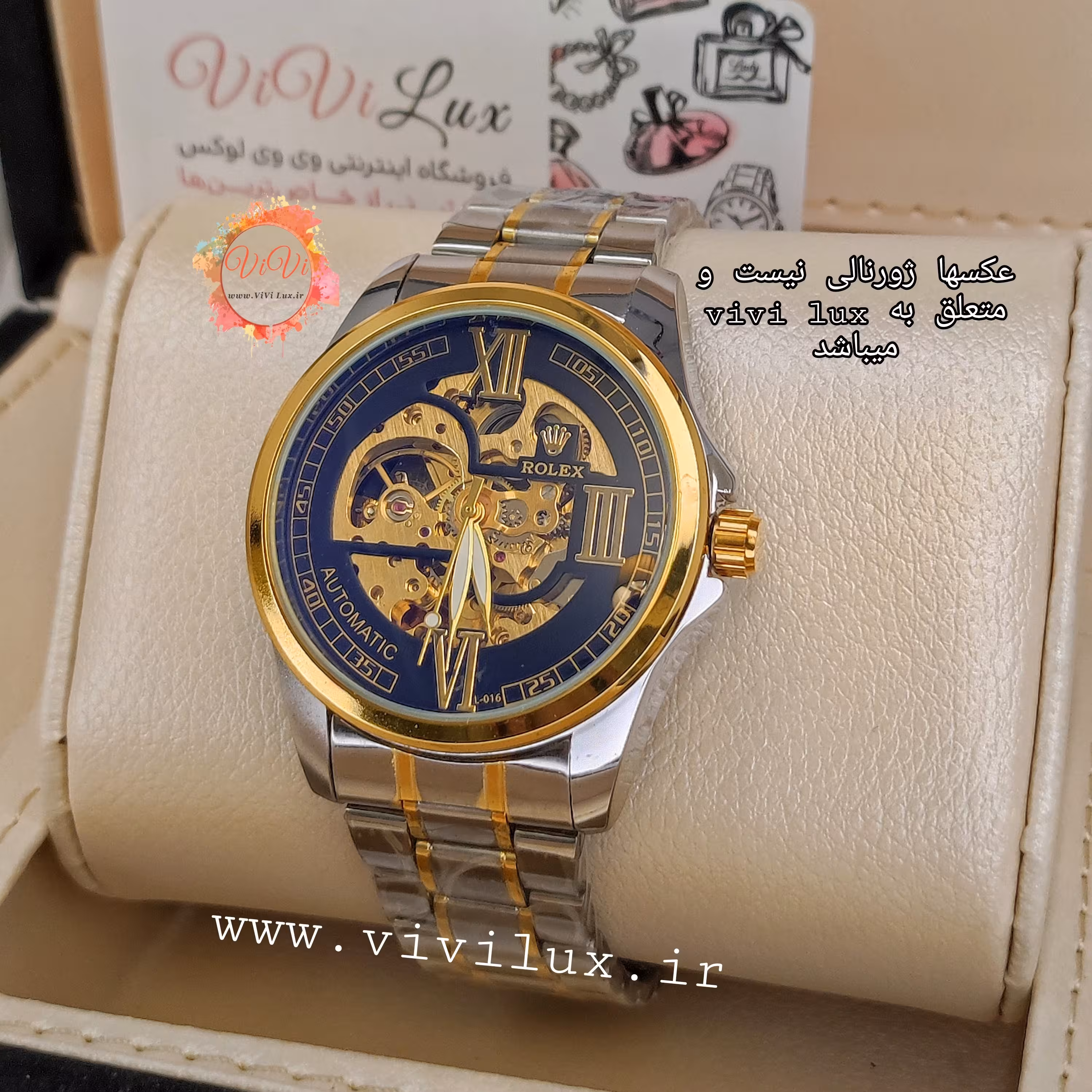 ساعت لوکس اتوماتیک رولکس مردانه بدون نیاز به باتری، نبضی، کوکی همراه جعبه رولکس و کارت برند ROLEX AUTOMATIC 