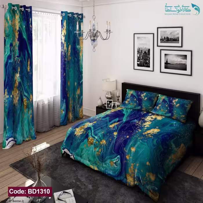 روتختی طرح آبستره آبی دونفره کد BD1310
