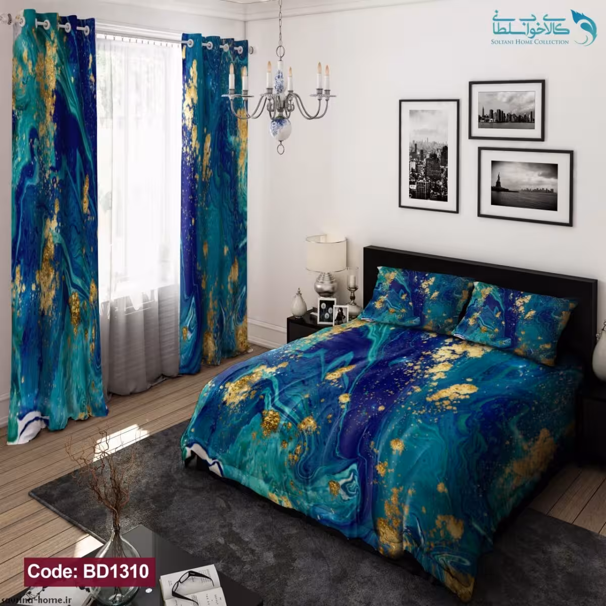 روتختی طرح آبستره آبی دونفره کد BD1310