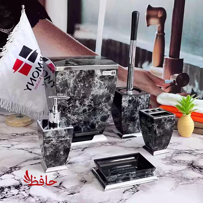 ست سرویس بهداشتی هارمونی مدل آوا طرح سنگ مشکی کروم