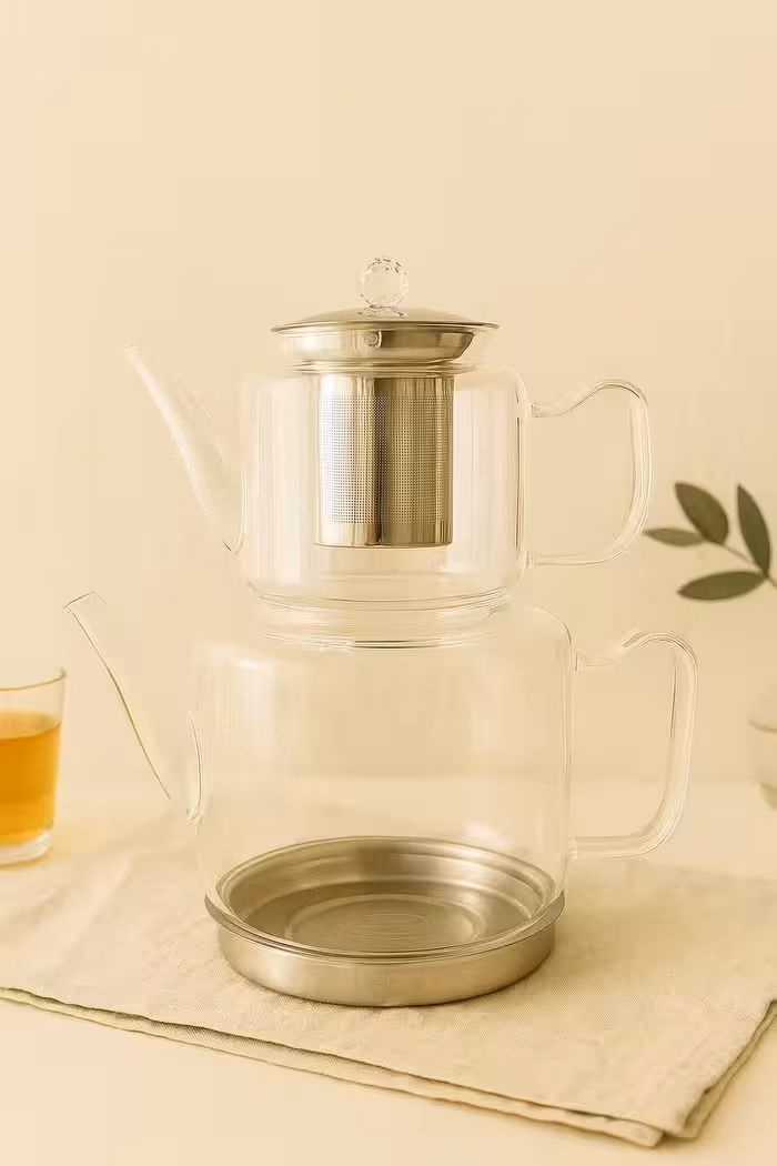 ست کتری و قوری پیرکس کف استیل