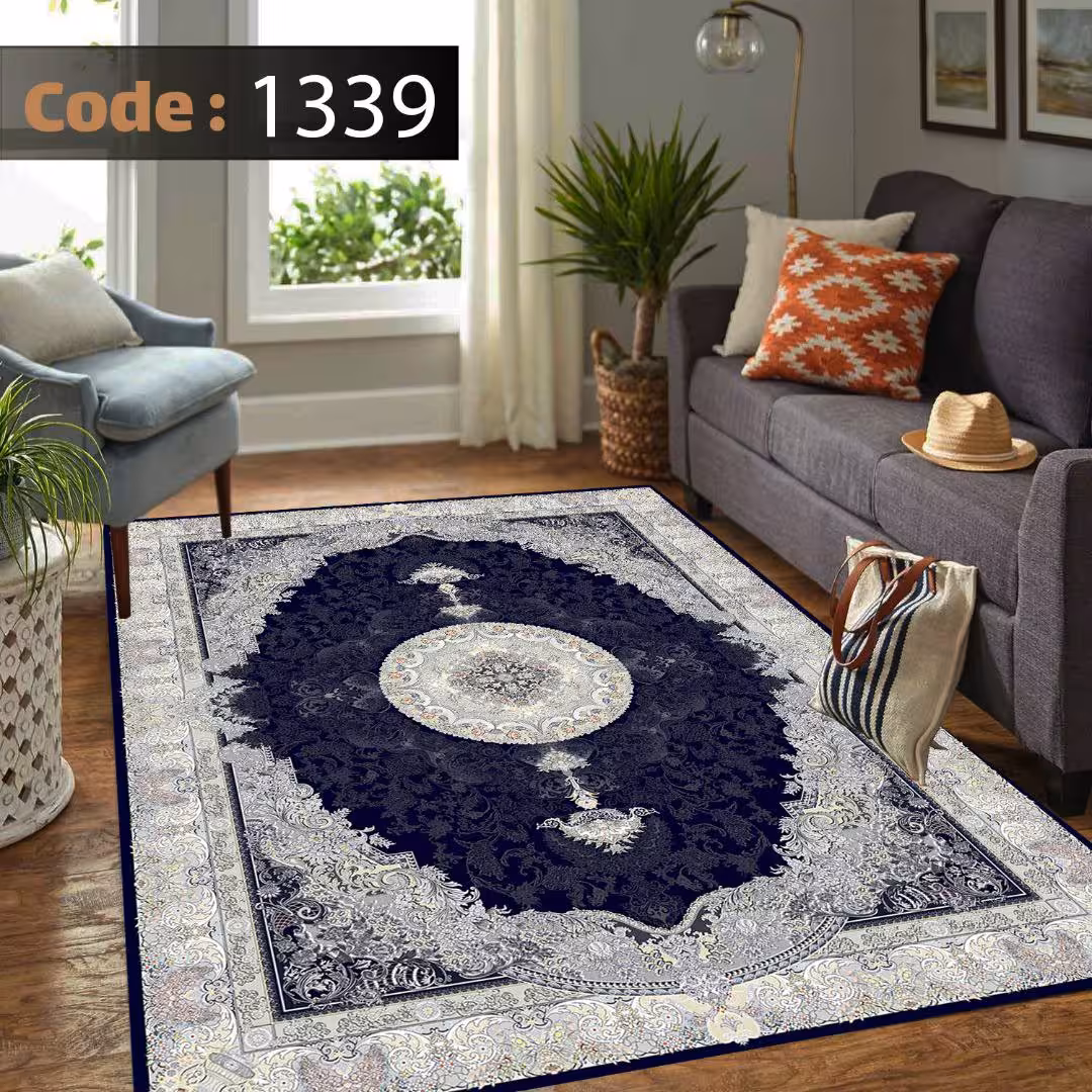 کاورفرش روفرشی دورکشدار گوشه لیفه ای طوسی کرم کد 1339