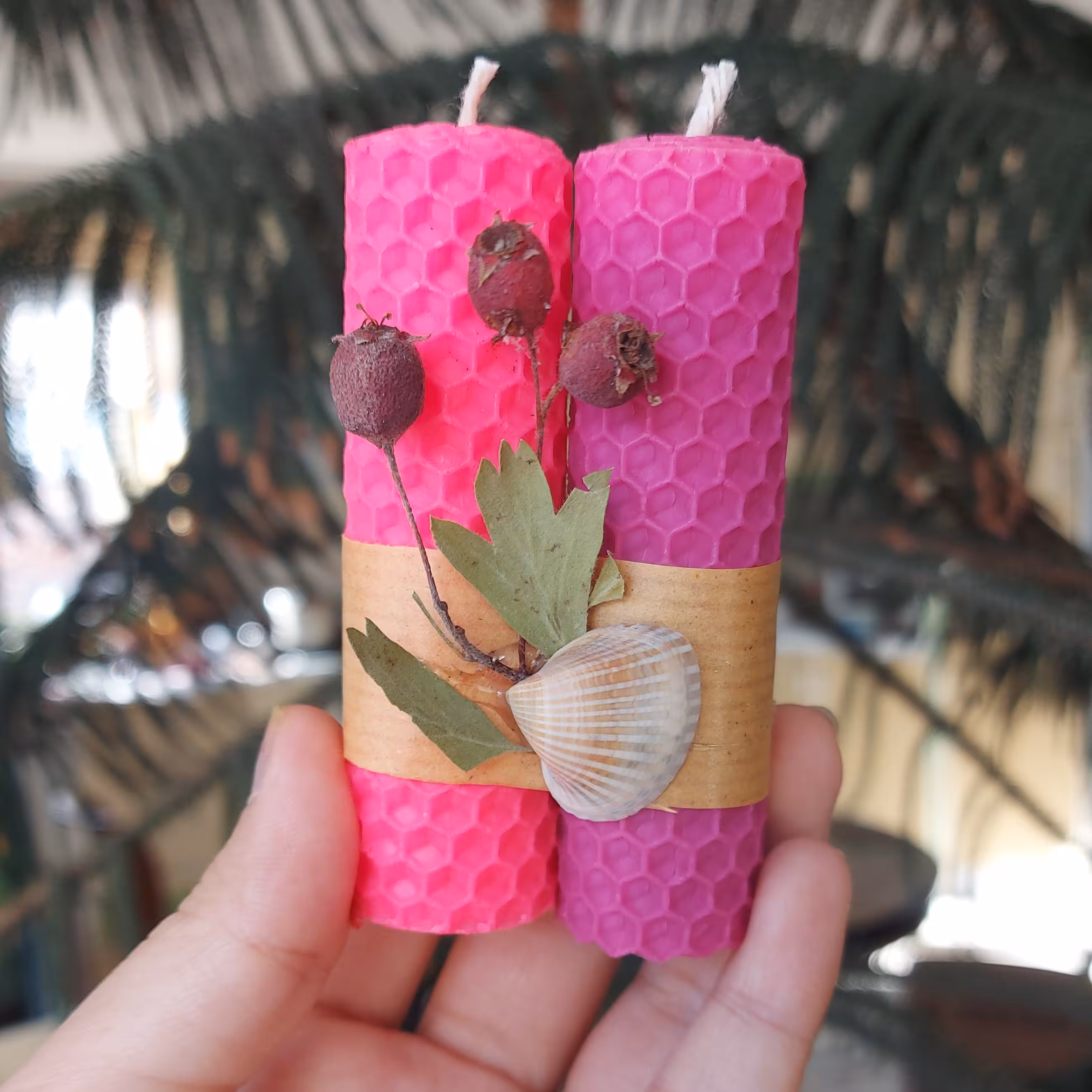 شمع موم عسلی دوتایی کوچک 