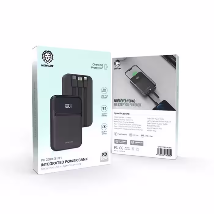 پاوربانک قابل حمل گرین لاین مدل INTEGRATED GL-PB36 ظرفیت 10000 میلی آمپر ساعت