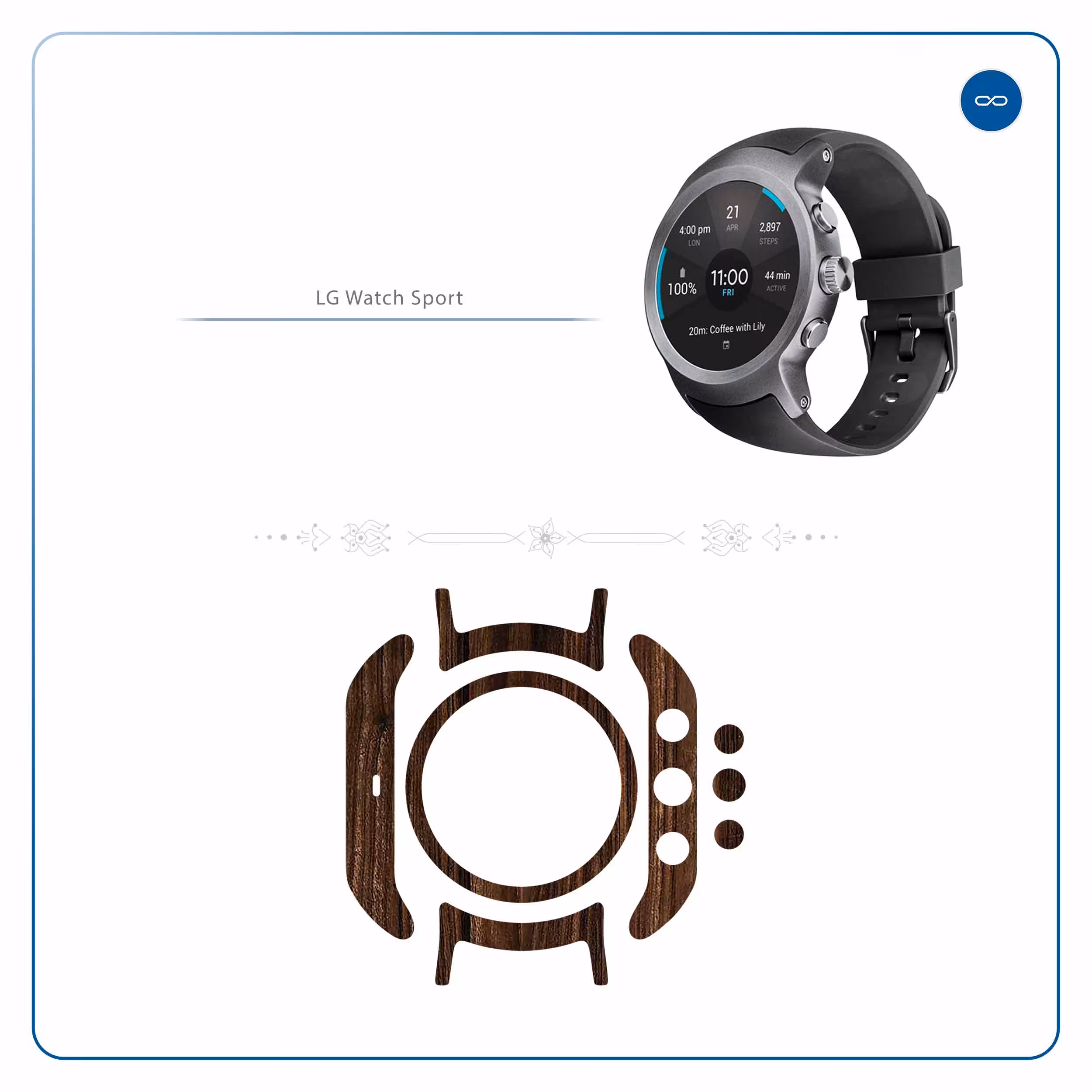 برچسب ماهوت طرح Dark Walnut Wood مناسب برای ساعت هوشمند ال جی Watch Sport