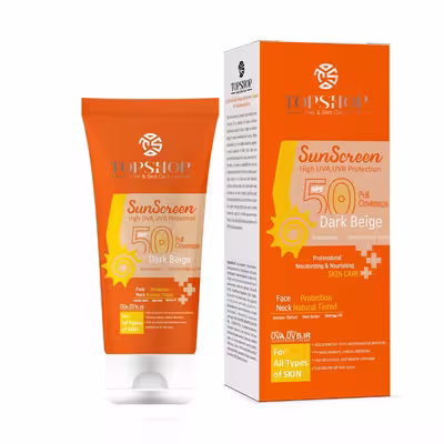 کرم ضد آفتاب رنگی تاپ شاپ مدل Dark Beige SPF 50 مناسب انواع پوست حجم 50 میلی لیتر    
