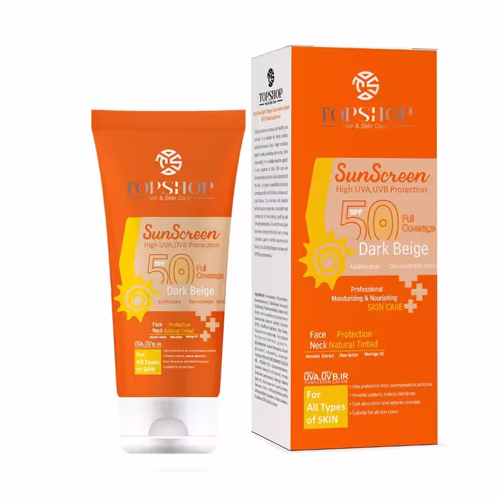 کرم ضد آفتاب رنگی تاپ شاپ مدل Dark Beige SPF 50 مناسب انواع پوست حجم 50 میلی لیتر    