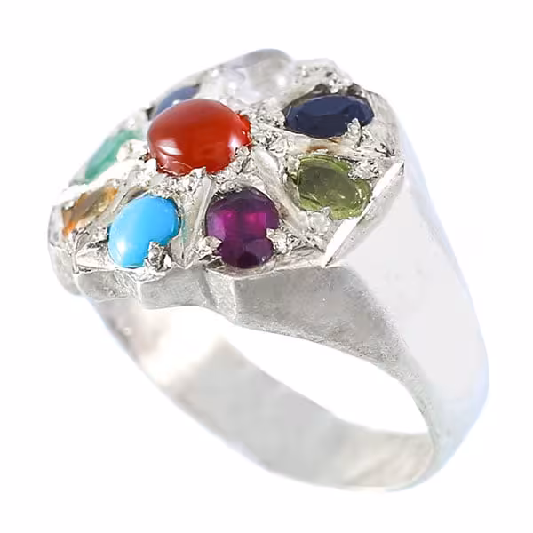 انگشتر نقره مردانه چند جواهر مدل باوند _ کد : 100047