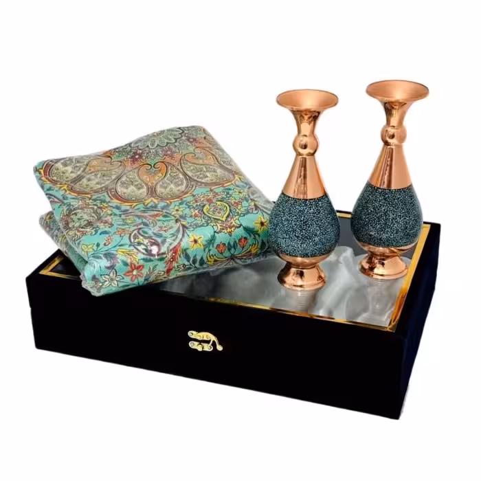 ست هدیه اداری ترمه و گلدان مس و فیروزه