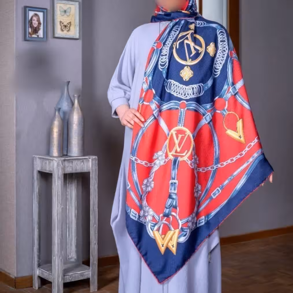 روسری نخ ابریشم گارزا  لبه دست دوز