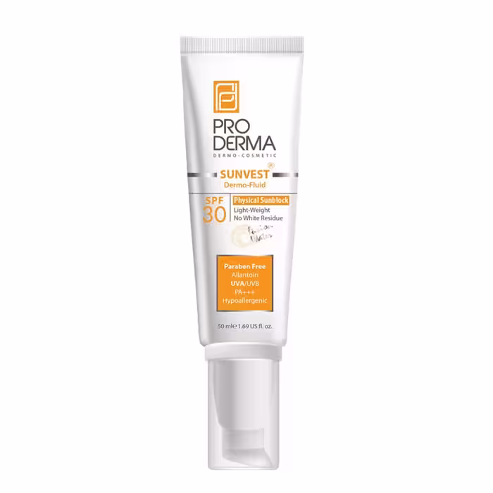 فلوئید ضد آفتاب SPF30 فیزیکال پرودرما پوست معمولی و حساس