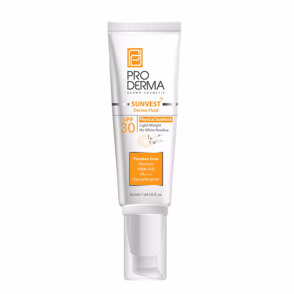 فلوئید ضد آفتاب SPF30 فیزیکال پرودرما پوست معمولی و حساس