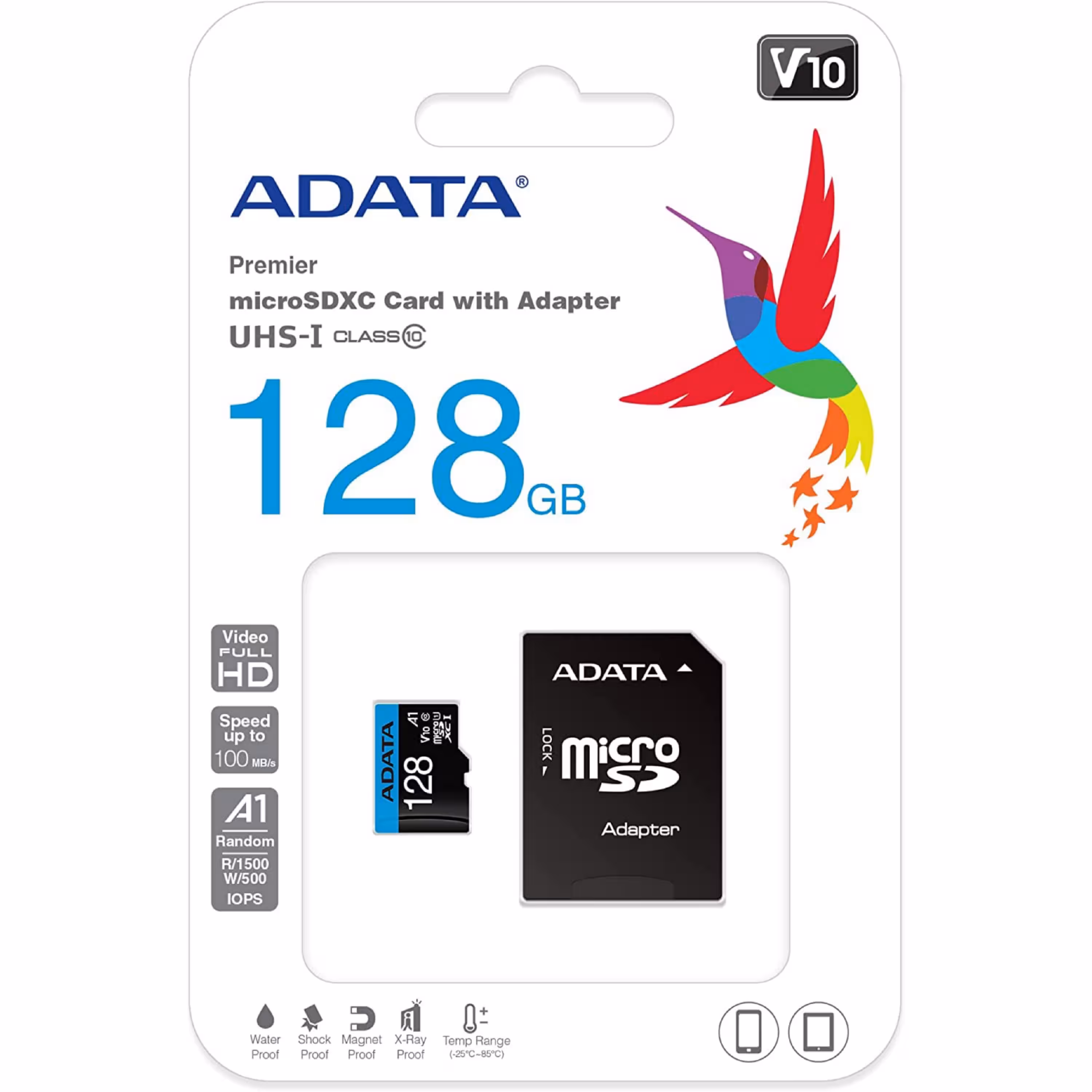 کارت حافظه microSDXC ای دیتا مدل Premier V10 A1 کلاس 10  UHS-I سرعت 100MBps ظرفیت 128 گیگ با گارانتی مادام العمر آونگ