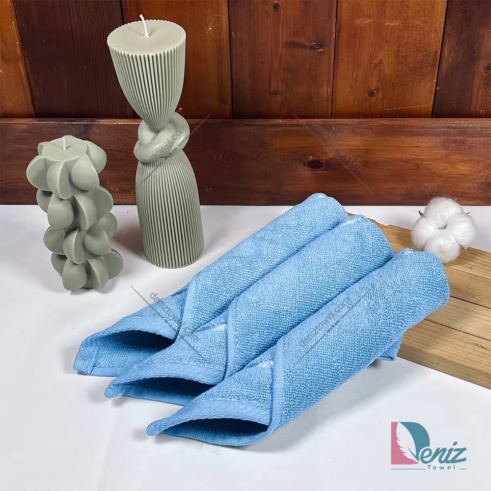 حوله آشپزخانه بسته سه عددی ساده رنگ آبی روشن