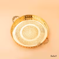 سینی برنجی طلایی هندی دسته دار سایز 1