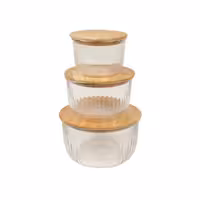 ظرف نگهدارنده لیمون مدل گرد شیاردار درب چوبی 2212 مجموعه 3 عددی