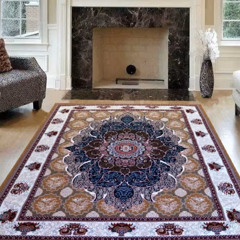 فرش ماشینی12متری جدید کاشان نقشه چکاوک بادامی