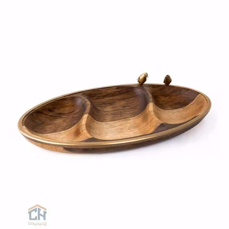 اردو خوری چوب و برنج بیضی 3 تایی گلدکیش طرح WOOD مدل GK829438