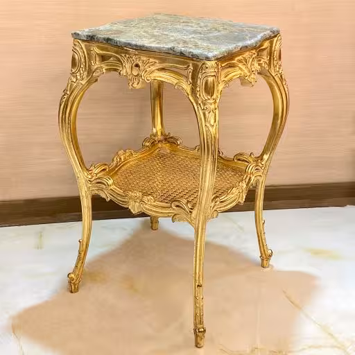 میز تلفن طلایی چوبی حصیری