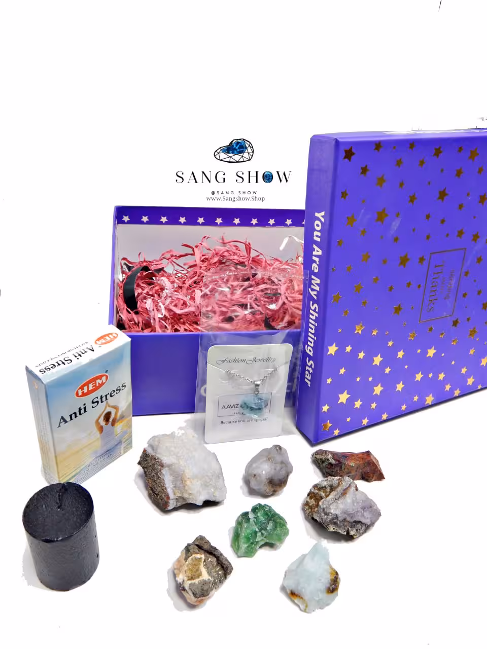 پک هدیه اسفند ماه از سنگهای اسفند و آویز اکوامارین شفاف Packes2