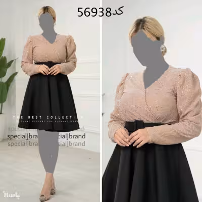 پیراهن مهمانی زنانه لمه پلیسه و ساندویچی مدل توتیا