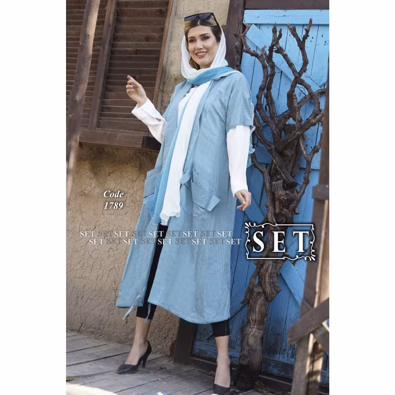 ست مدل دنیا کد 1789 رنگ مرجانی یخی (سبز آبی)