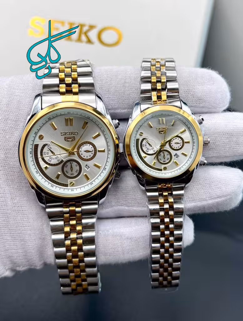 خرید ست ساعت زنانه و مردانه سیکو تک موتوره (طرح کرنو) رنگ ثابت کد 2117448 - ردگل